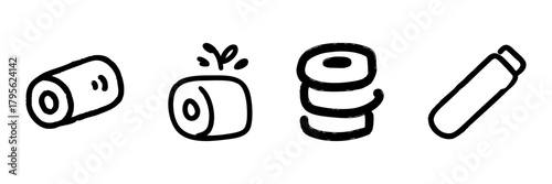 Toilet Paper And Hygiene Products Line Icon Set In Doodle Style. Bathroom Essentials, Sanitation, And Cleanliness Outline Sketch Collection. Hand Drawn Isolated Vector Illustration