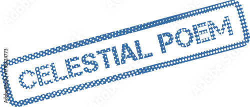 A vibrant blue celestial poem stamp effect label for literary spiritual expression branding