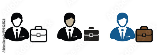 Professional businessman with briefcase icons for corporate success, representing career, finance, and business solutions in vector style
