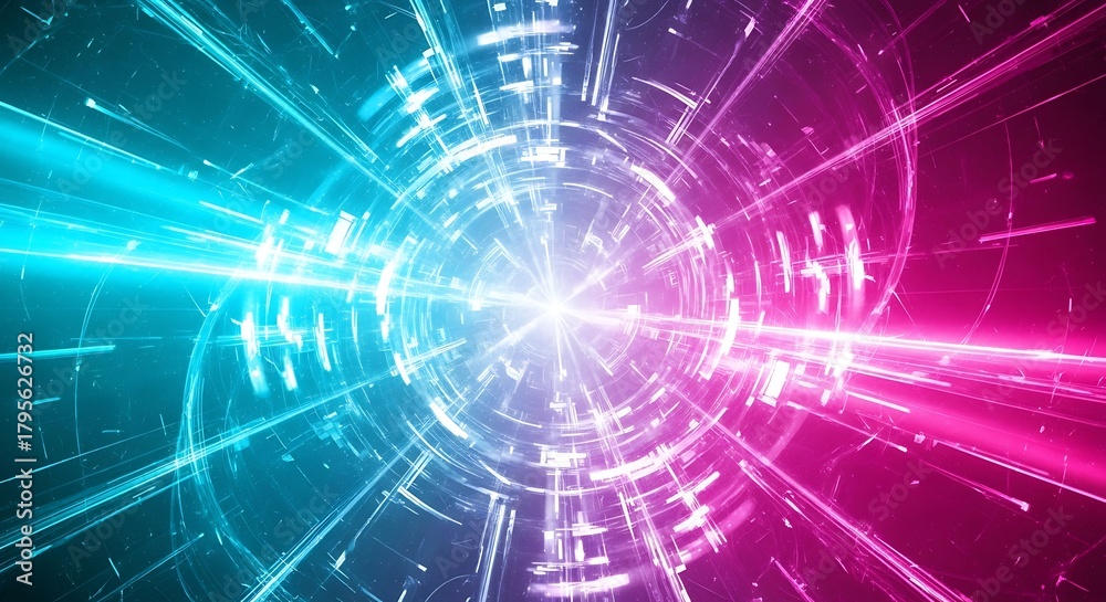 Obraz premium Abstract glowing light trails converging toward a central bright point with radial symmetry design