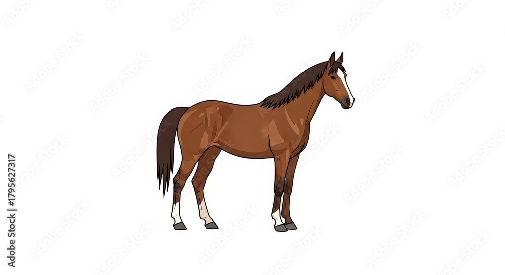 Obraz premium Beautiful Cartoon Horse Illustration - A brown cartoon horse stands proudly, symbolizing strength, freedom, nature, beauty, and grace