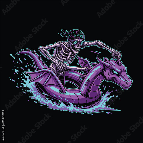 Skeleton riding inflatable dragon pool float