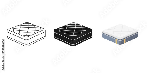 Mattress outline Vector Illustration in 3 Style, Line Art Silhouette and  Color Vector bedding industry product promotion