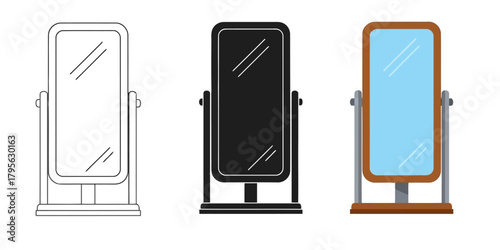 Elegant Standing Mirror Vector Illustration in 3 Style, Line Art, Silhouette and  Color Vector for Interior Design and Fashion Concepts a Versatile Graphic Element