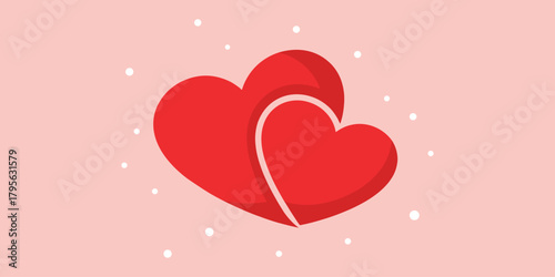 Two intertwined red hearts symbolizing love and romance against a soft pink background with subtle dots