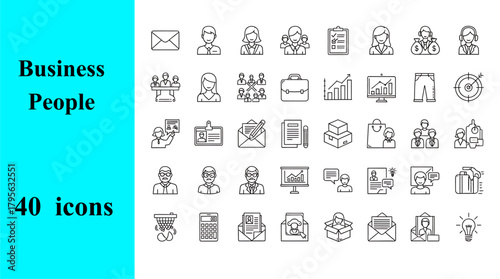 Minimalist business people icon set displaying leadership cooperation purposeful planning and focused organizational effort