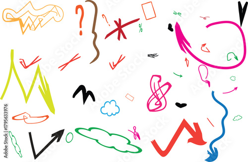 Doodle chaos featuring arrows clouds and abstract shapes conveying a playful brainstorming session
