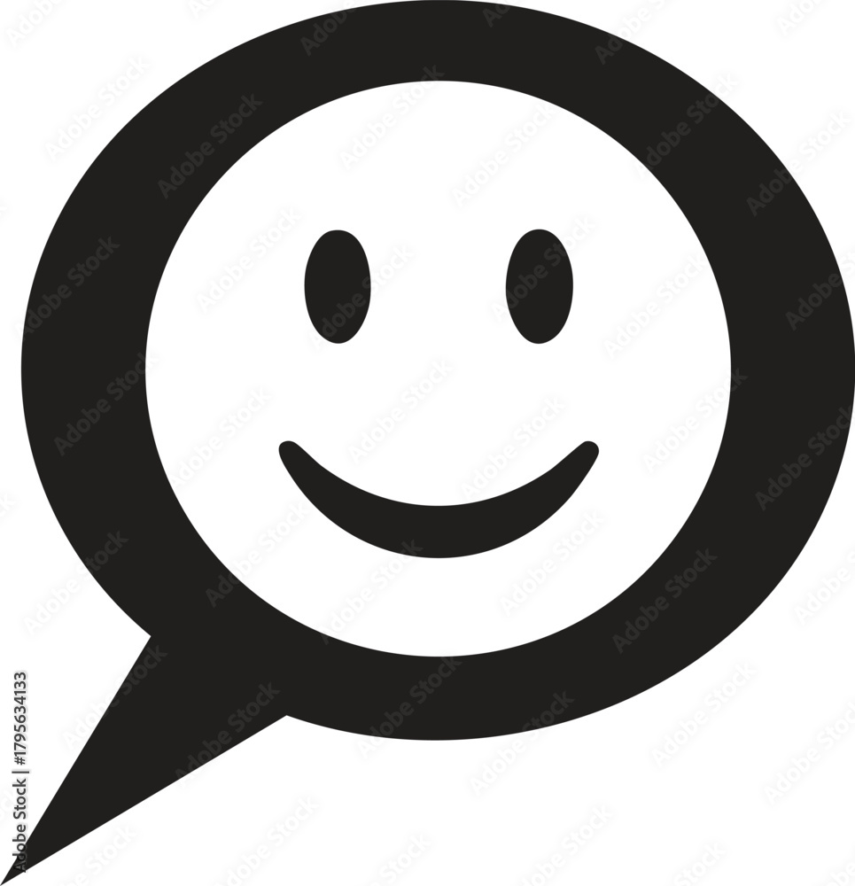 Fototapeta premium Smiling face in speech bubble icon conveys positive communication and feedback message