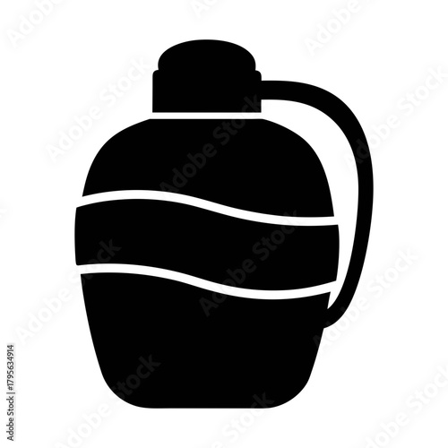 Black water canteen vector illustration for camping hiking and outdoor sports equipment and gear