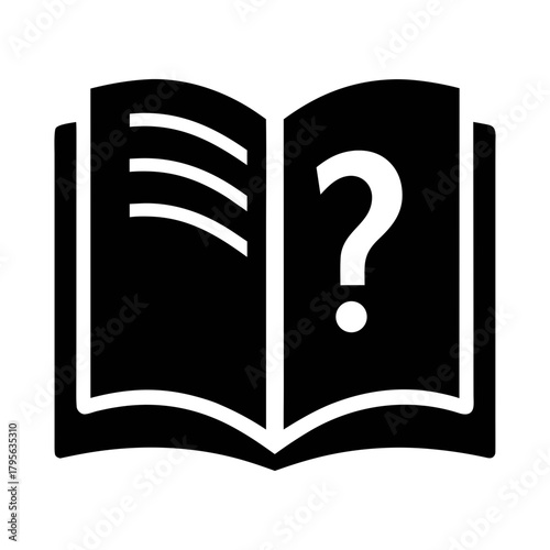 Open book with question mark icon representing faq help knowledge and information guide manual
