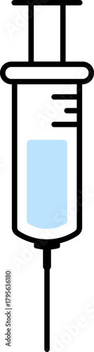 Syringe icon in a simple flat outline style. A modern vector graphic for vaccination, injection, blood test, or medical treatment, isolated for hospital or clinic design.