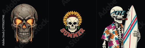 Creative skull illustrations for t-shirts and graphic designs