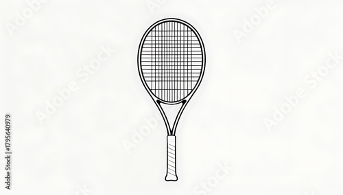 Simple black outline tennis racket vector icon on white background