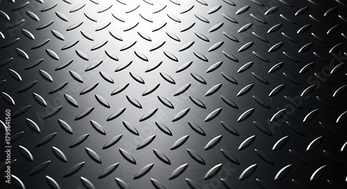 High Contrast Close Up Of Shiny Industrial Diamond Plate Metal Texture Background Featuring A Repeating Pattern Of Raised Steel Lozenges And Strong Reflective Highlights