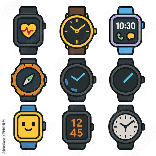 Colorful smart watches with diverse interfaces and designs