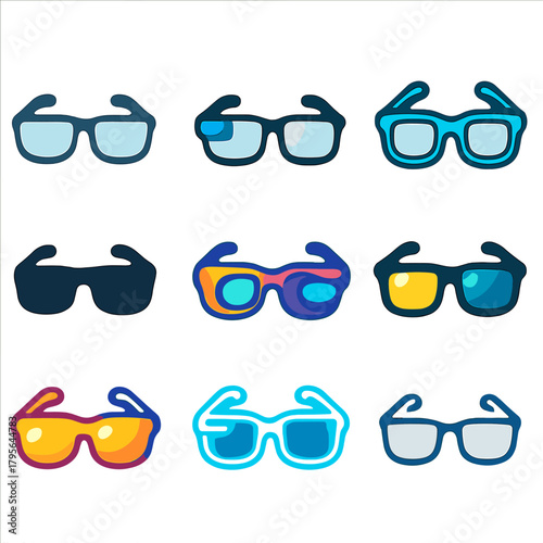 Vibrant collection of retro sunglasses with neon lighting effects