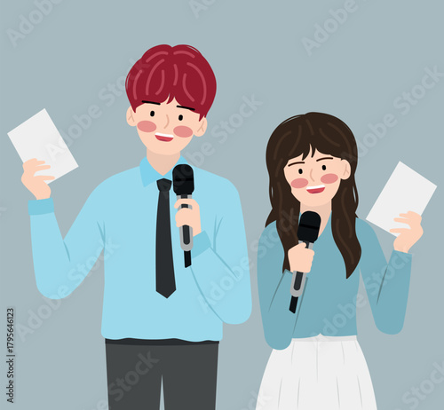 Vector illustration of a male and female idol are doing the MC segment