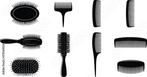 hairbrush, comb, silhouette, icon, vector, black, grooming, bristle, tool, beauty, hairstyle, barber, salon, care, hygiene
