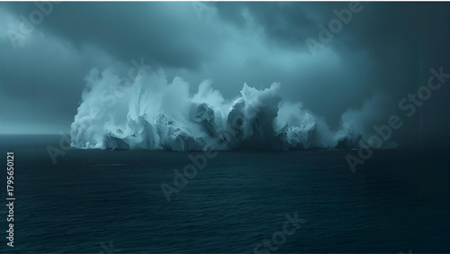 Fototapeta Naklejka Na Ścianę i Meble -  Fractal Energy Storm Taking Shape Above Remote Ocean – AI Generated Concept