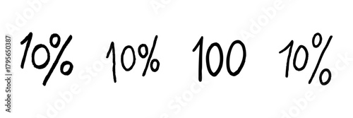 Percentage Symbols Line Icon Set In Doodle Style. Financial Discount, Interest Rate, And Statistical Analysis Outline Sketch Collection. Hand Drawn Isolated Vector Illustration