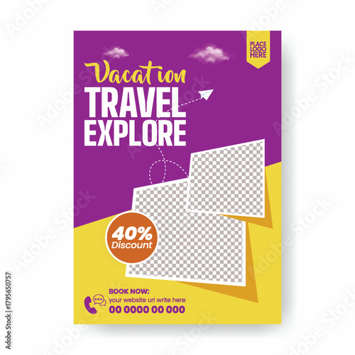 A4 Print Flyer and Travel Agency Poster Template Design for Holiday Tour Promotion, Travel Deals, Resort Booking, and Vacation Package Leaflet Brochure Cover