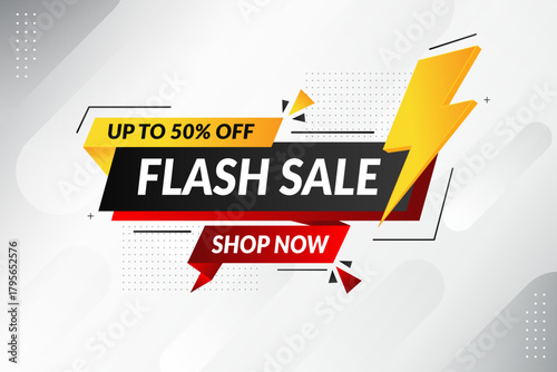 Flash sale banner with bold discount shapes, promotion urgency, consumer attraction, retail marketing strategy, seasonal shopping boost, digital advertising offer concept