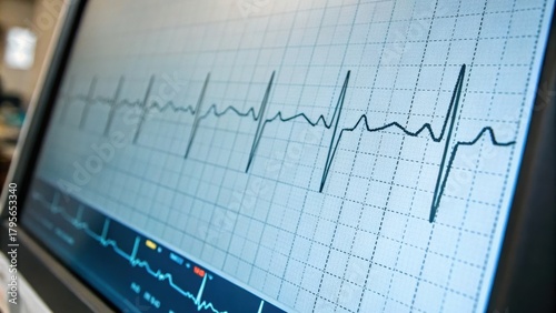 Close up of a heartbeat graph on a digital medical display