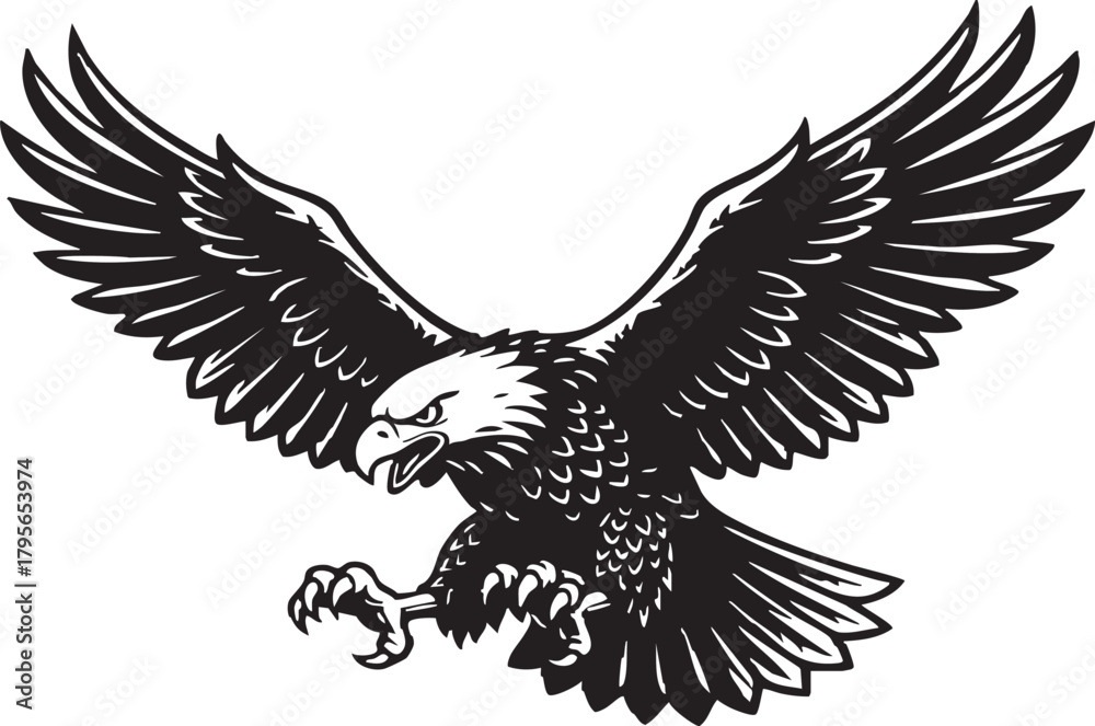 Obraz premium Aggressive Bald Eagle Diving Attacking Vector Illustration
