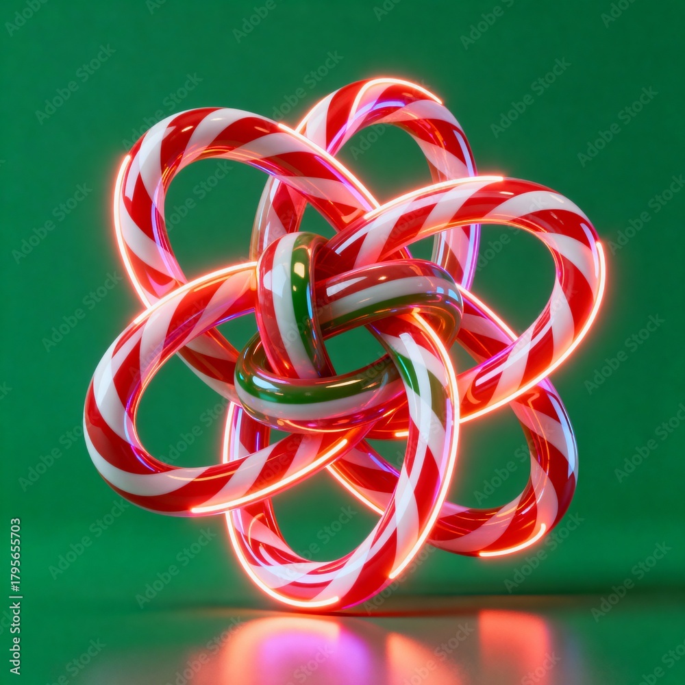 Fototapeta premium Neon 3D Candy Ribbon Loop Forming Abstract Holiday Knot Design 