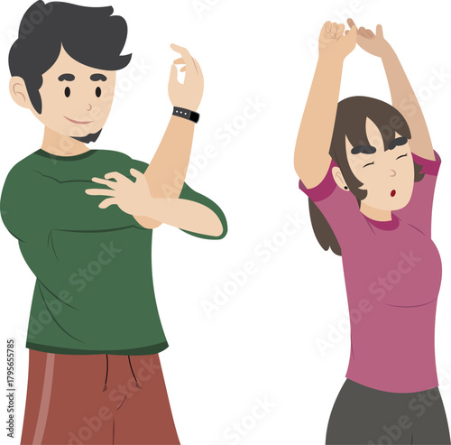 Vector illustration of a man and woman exercising and workout