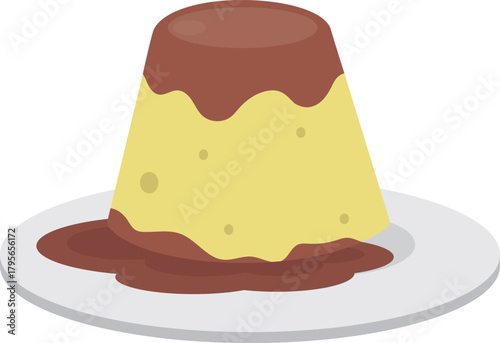 Vanilla Pudding with Chocolate Fla Vector