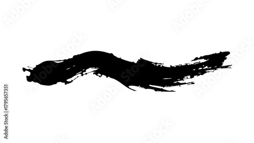 Abstract black ink brush stroke forming a textured wavy line art graphics isolated on transparent background, Vector, illustration.