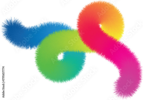 Abstract colorful fuzzy brush stroke with gradient colors isolated on transparent background