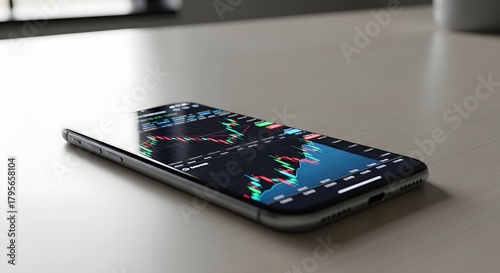 Smartphone Displaying Stock Market Chart on Desk