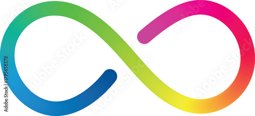 Colorful rainbow gradient infinity symbol representing neurodiversity and autism awareness isolated on transparent background