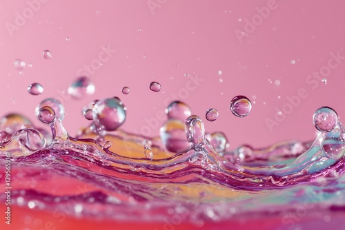 Colorful Water Droplets Create Ripples on a Vibrant Surface During a Beautifu...