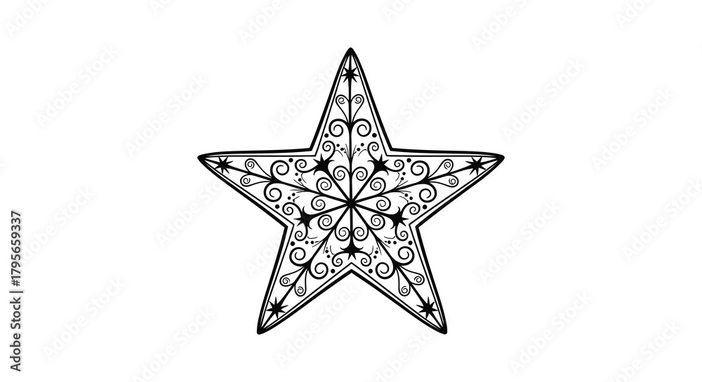 Obraz premium Ornate black and white hand drawn decorative star with intricate patterns and swirling lines