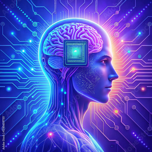 Futuristic 3D visual of an AI microchip or CPU on a circuit board, symbolizing data processing, machine learning, and technological innovation in a bright, ethereal environment