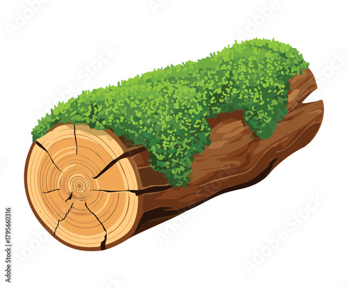 Long Plant Fallen Log Covered in Green Moss Vector Illustration for Natural Forest and Outdoor Environment Design