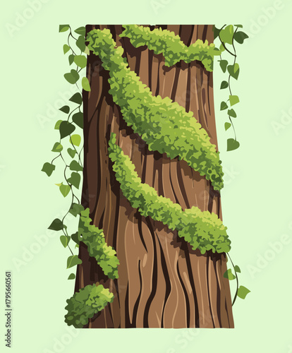 Detailed Plant Tree Stump with Climbing Ivy Vines and Green Moss Vector Illustration for Natural Forest Decor Graphics