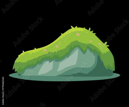 Dark Plant Illustration of Green Moss Growing on a Wet Rock for Natural Environment and Outdoor Graphics