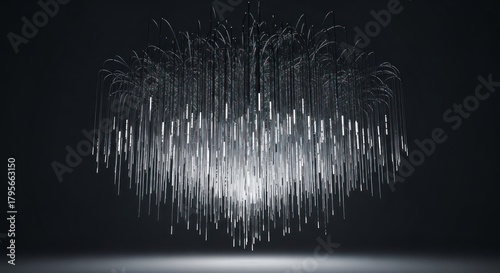 Abstract Chandelier with Glass Rods and Dramatic Lighting.
