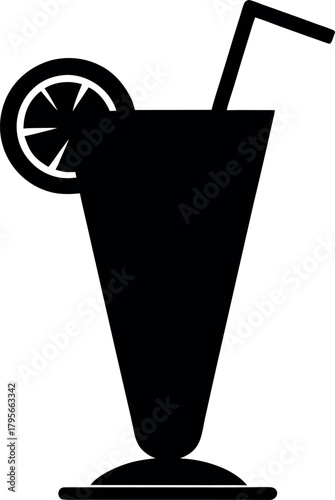 Cocktail Juice Silhouette Illustration with Straw and Citrus Slice in Tall Glass