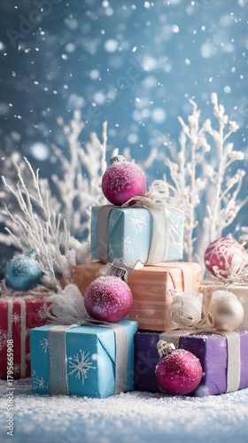 Colorful Wrapped Gifts and Holiday Decorations Create a Festive Atmosphere Du...