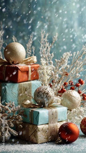 Colorful Wrapped Gifts and Holiday Decorations Create a Festive Atmosphere Du...