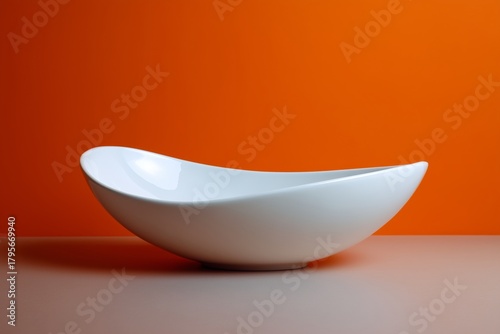 Elegant White Bowl on Smooth Surface With Vibrant Orange Background, Showcasi...