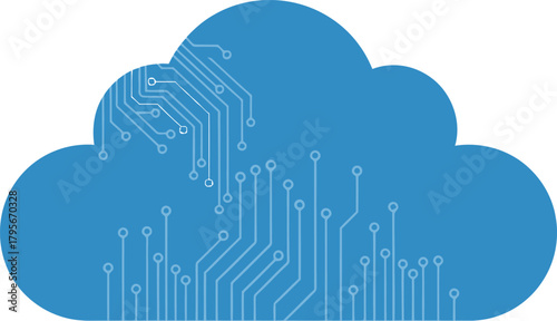 Conceptual blue cloud symbol representing digital information storage and cloud computing services technology on white isolated on white background