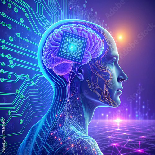 Futuristic 3D visual of an AI microchip or CPU on a circuit board, symbolizing data processing, machine learning, and technological innovation in a bright, ethereal environment