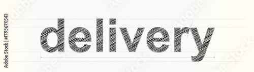 Delivery word in hand drawn scribble style on white background with faint grid