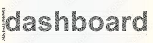 Dashboard word in hand drawn scribble style on white background with grid lines